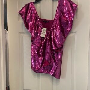 Pink Sequin Ruffle Top